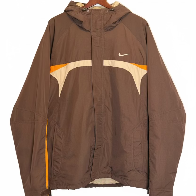 Nike Vintage Winterjacke – Braun/Orange | Y2K Hooded Jacket
